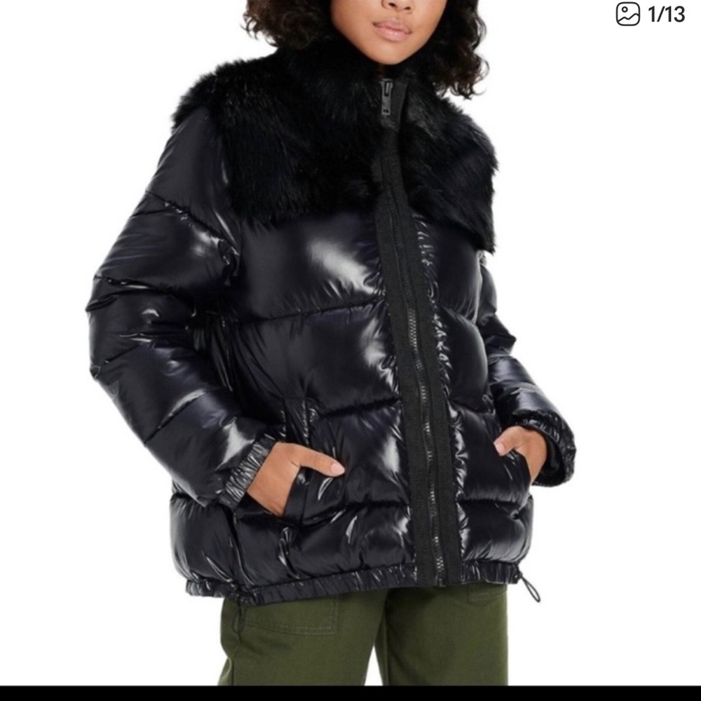 UGG Black Puffer Jacket with Faux Fur